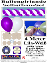 Ballongirlande-Girlande-aus-Luftballons-Lila-Weiss-4-Meter-zum-Selbermachen