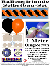 Ballongirlande-Girlande-aus-Luftballons-Orange-Schwarz-1-Meter-zum-Selbermachen